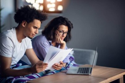 Man and woman doing research.