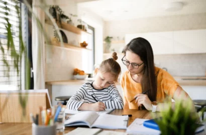 Mother and child doing school work