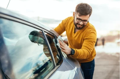 Man washing his car